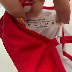 Red Ribbed Bikini Top